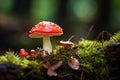 Recognizable Red toadstool mushroom danger. Generate Ai
