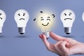 Recognize creative people or personnel that bring great idea and motivation to a team concept with light bulbs hand picked by busi Royalty Free Stock Photo