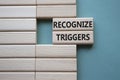 Recognize triggers symbol. Concept words Recognize triggers on wooden blocks. Beautiful grey green background. Business and