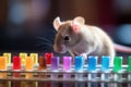 Recognize World Laboratory Animals Day with this amazing illustration of a white lab mouse sitting next to a variety of colorful