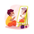 Recognizing self in a mirror isolated cartoon vector illustration.