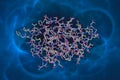 Recombinant human muscle fatty acid-binding protein. Molecular model on blue background. 3d illustration