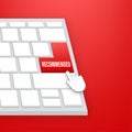 Recommend button on keyboard. White label recommended on red background. Vector stock illustration. Royalty Free Stock Photo