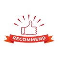 Recommend icon. Red label recommend thumb up icon. Vector illustration. EPS 10.