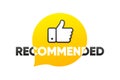 Recommend icon. Thumb up emblem. Recommendation sign bestseller. Recommended label for sale. Yellow Sticker bestseller Royalty Free Stock Photo