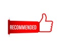 Recommend icon. White label recommended on red background. Vector stock illustration