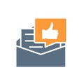 Recommendation letter colored icon. Letter with thumb up in speech bubble, praise, like symbol