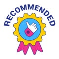 Recommended badge banner. Banner recommended with thumbs up. Advertising badges with like