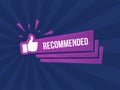 Recommended banner with thumbs up on dark striped blue background