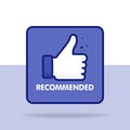Recommended icon. Line label recommended with thumb up. Sign brand with recommended. Best tag for great brend. Banner thumb up on Royalty Free Stock Photo