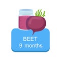 Recommended Time To Feed The Baby With Fresh Beetroot Cartoon Info Sticker With Fresh Vegetable And Puree In Jar Royalty Free Stock Photo