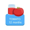 Recommended Time To Feed The Baby With Fresh Tomato Cartoon Info Sticker With Fresh Vegetable And Puree In Jar