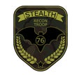 Recon troop military emblem patch with bat, ribbon, star and branch