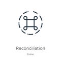 Reconciliation icon. Thin linear reconciliation outline icon isolated on white background from zodiac collection. Line vector