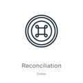 Reconciliation icon. Thin linear reconciliation outline icon isolated on white background from zodiac collection. Line vector sign