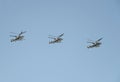 Reconnaissance and attack helicopter Ka-52 `alligator` at the rehearsal of the Victory parade in Moscow.