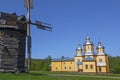 Reconstructed ancient style wooden church in ethnographic museum Pirogovo in Kiev Royalty Free Stock Photo