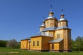 Reconstructed ancient style wooden church in ethnographic museum Pirogovo in Kiev Royalty Free Stock Photo