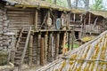 Reconstructed ancient wooden fortification in the outdoor archeological museum of Celtic culture Royalty Free Stock Photo