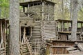 Reconstructed ancient wooden fortification in the outdoor archeological museum of Celtic culture Royalty Free Stock Photo