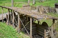 Reconstructed ancient wooden fortification in the outdoor archeological museum of Celtic culture Royalty Free Stock Photo