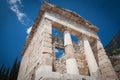 The reconstructed Athenian Treasury, Delphi, Greece.