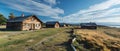 Reconstructed Historic Log Cabins at Bulnes Fort in Punta Arenas, Chile. Concept Historic Log