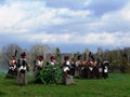 Reconstruction of the battle of Borodino. The troops of 1812 are fighting on the battlefield. Details and close-up.