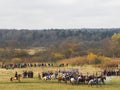 Reconstruction of the battle of Borodino. The troops of 1812 are fighting on the battlefield. Details and close-up.