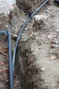 reconstruction of city pipes with pipe laying and excavation excavation Royalty Free Stock Photo