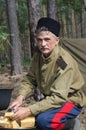 Reconstruction of the events of World war II, Russia, Dimitrovgrad, 26 Aug 2017. Portrait of a red army soldier, cut the Royalty Free Stock Photo