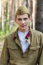 Reconstruction of the events of World war II, Russia, Dimitrovgrad, 26 Aug 2017. Portrait of a young red army soldier. Royalty Free Stock Photo