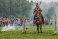 Reconstruction of the historic battle of the ancient Slavs in the fifth festival of historical clubs in Zhukovsky district of Royalty Free Stock Photo