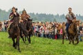 Reconstruction of the historic battle of the ancient Slavs in the fifth festival of historical clubs in Zhukovsky district of Royalty Free Stock Photo