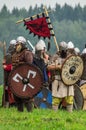 Reconstruction of the historic battle of the ancient Slavs in the fifth festival of historical clubs in Zhukovsky district of Royalty Free Stock Photo