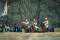 Reconstruction of the historic battle between the Russian and Napoleon's troops from the Russian city of Maloyaroslavets. Royalty Free Stock Photo