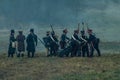 Reconstruction of the historic battle between the Russian and Napoleon's troops from the Russian city of Maloyaroslavets. Royalty Free Stock Photo