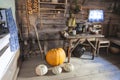 Reconstruction of the interior of a peasant hut in the museum of Wooden Architecture and peasant life. Royalty Free Stock Photo