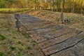 Reconstruction of an Iron Age boardwalk with ritual figures