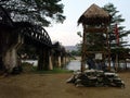 Reconstruction of a Japanese watchtower next to the Bridge on the River Kwai. World War II in Kanchanaburi, Thailand