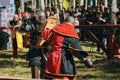Reconstruction of knight fights in the arena. Royalty Free Stock Photo