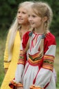 Reconstruction of life of ancient Slavs on the festival of historical clubs in Zhukovsky district of Kaluga region of Russia. Royalty Free Stock Photo