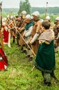 Reconstruction of life of ancient Slavs on the festival of historical clubs in Zhukovsky district of Kaluga region of Russia. Royalty Free Stock Photo