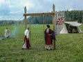 Reconstruction of life of ancient Slavs on the festival of historical clubs in Zhukovsky district of Kaluga region of Russia. Royalty Free Stock Photo