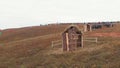 A reconstruction of military operations - dugouts - people watching on the background