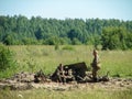 Reconstruction of one of the battles of World war 2 on the Eastern front in the Kaluga region in Russia.