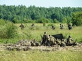 Reconstruction of one of the battles of World war 2 on the Eastern front in the Kaluga region in Russia.