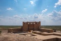 Reconstruction of Otrar city defence walls and fortress. Otyrar Farab ancient town, homeland of Al-Farabi
