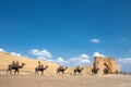 Reconstruction of Otrar city defence walls. Otyrar Farab ancient town, homeland of Al-Farabi. Archaeological excavations