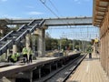 Balashikha, Russia, August, 28, 2021. Reconstruction of the platform at the Balashikha railway station. Construction of an abovegr Royalty Free Stock Photo